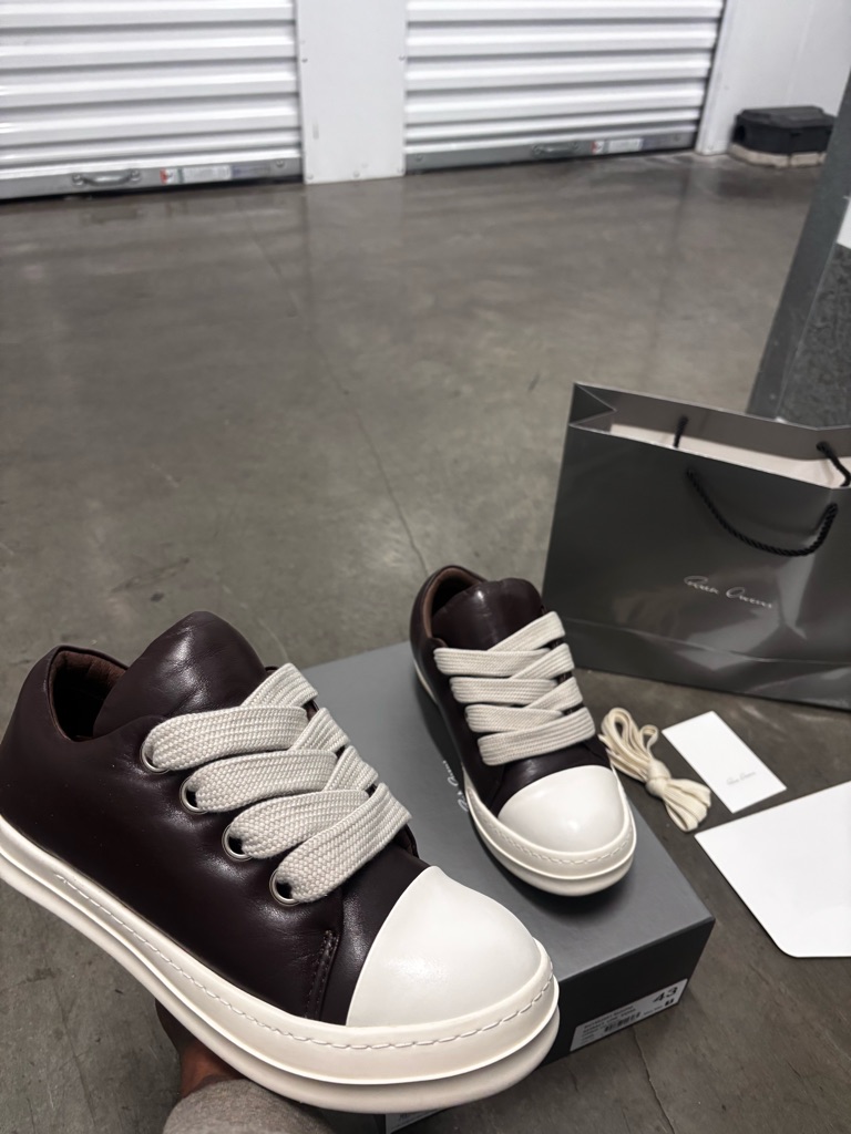 Rick Owens Brown And White Leather Sneakers